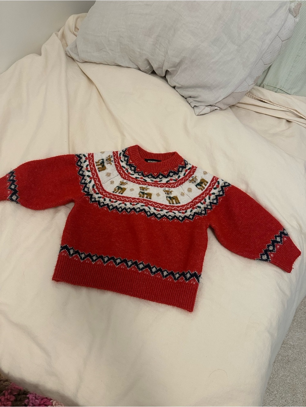 Monoprix deer trim kids Christmas sweater